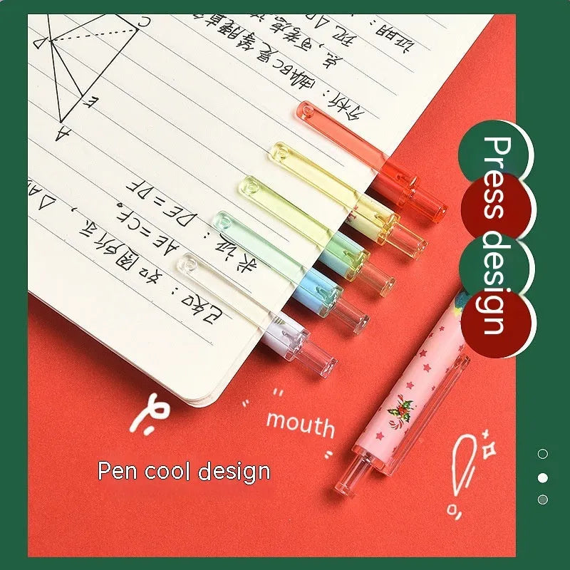 Christmas Reward Gift Press Gel Pen Ball Pen Signature Pen Plastic Black Refill 6 Pack Gift Set Bulk Pack Party Favour Stationery Office Home