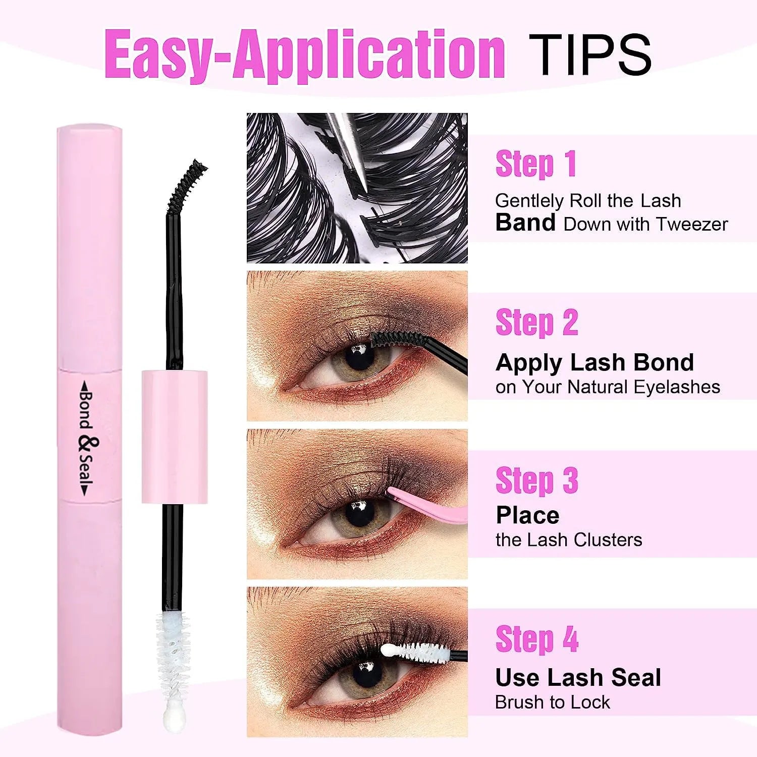 DIY cluster lashes mixed package showing 30D and 40D false eyelashes in 9-16mm lengths with application tweezers