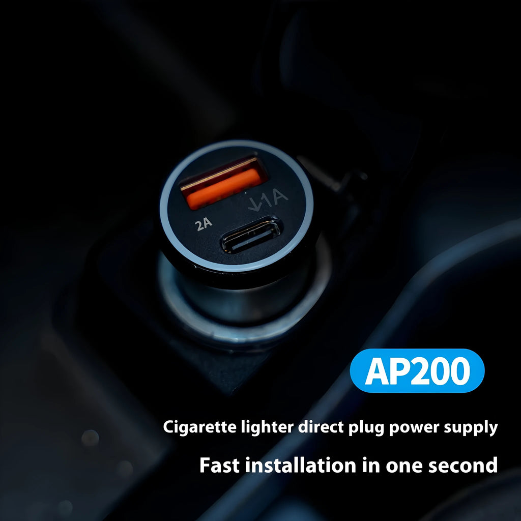 Black ABS plastic GPS car locator device for plug-in tracking via 12V charger socket.