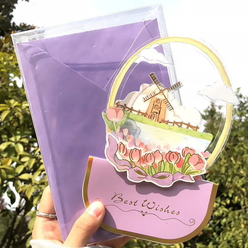 Handmade 3D butterfly-shaped birthday card with artificial flowers and hot foil stamping details.