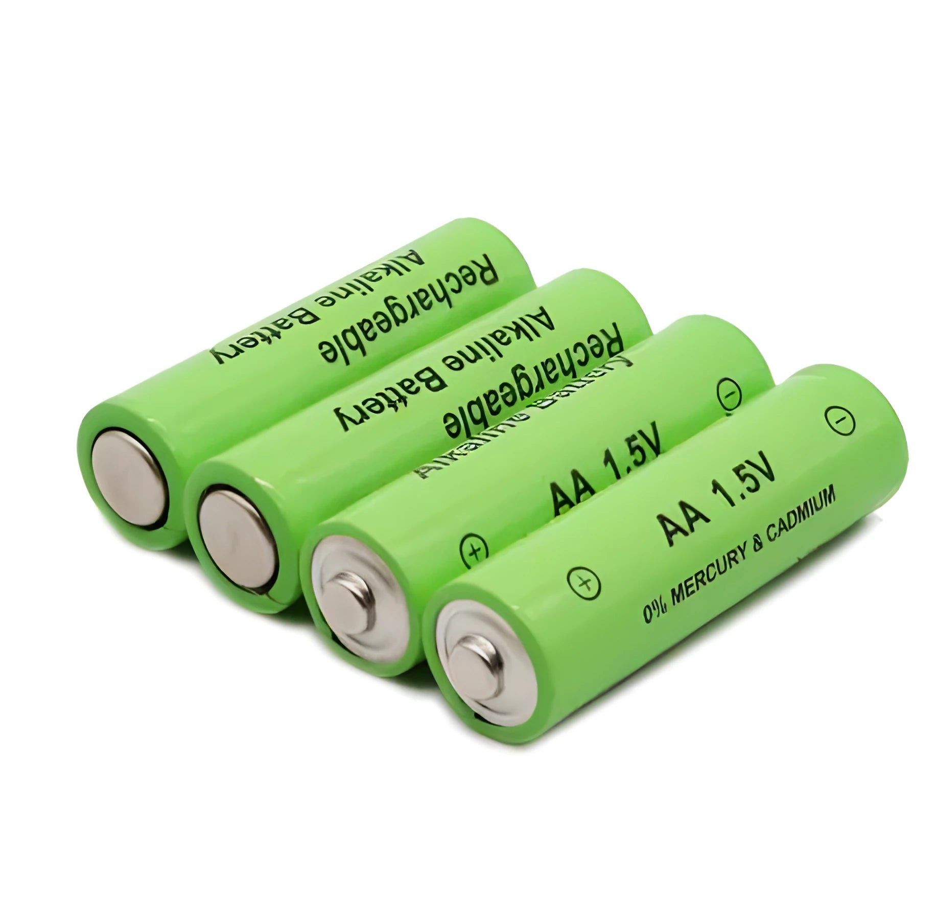 Green alkaline rechargeable AA battery with 3000mAh capacity and 1.5V high voltage label