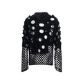 Men's black hollow knit hooded sweater with pearl decorative trim, loose fit pullover style