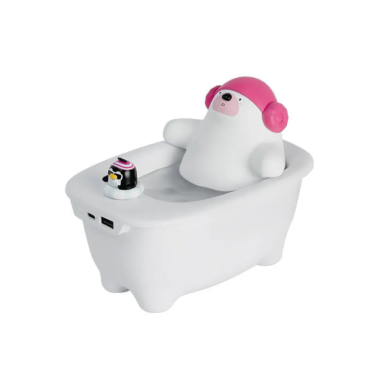White USB air humidifier with large water tank on a desk.