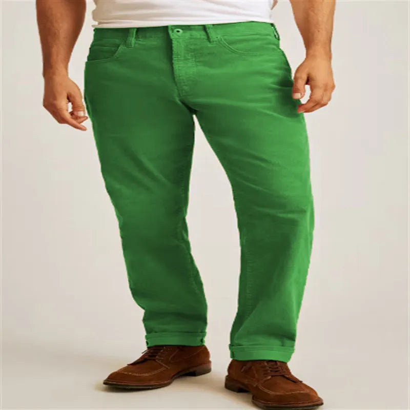 Corduroy straight-leg casual trousers in loose fit with mid waist design