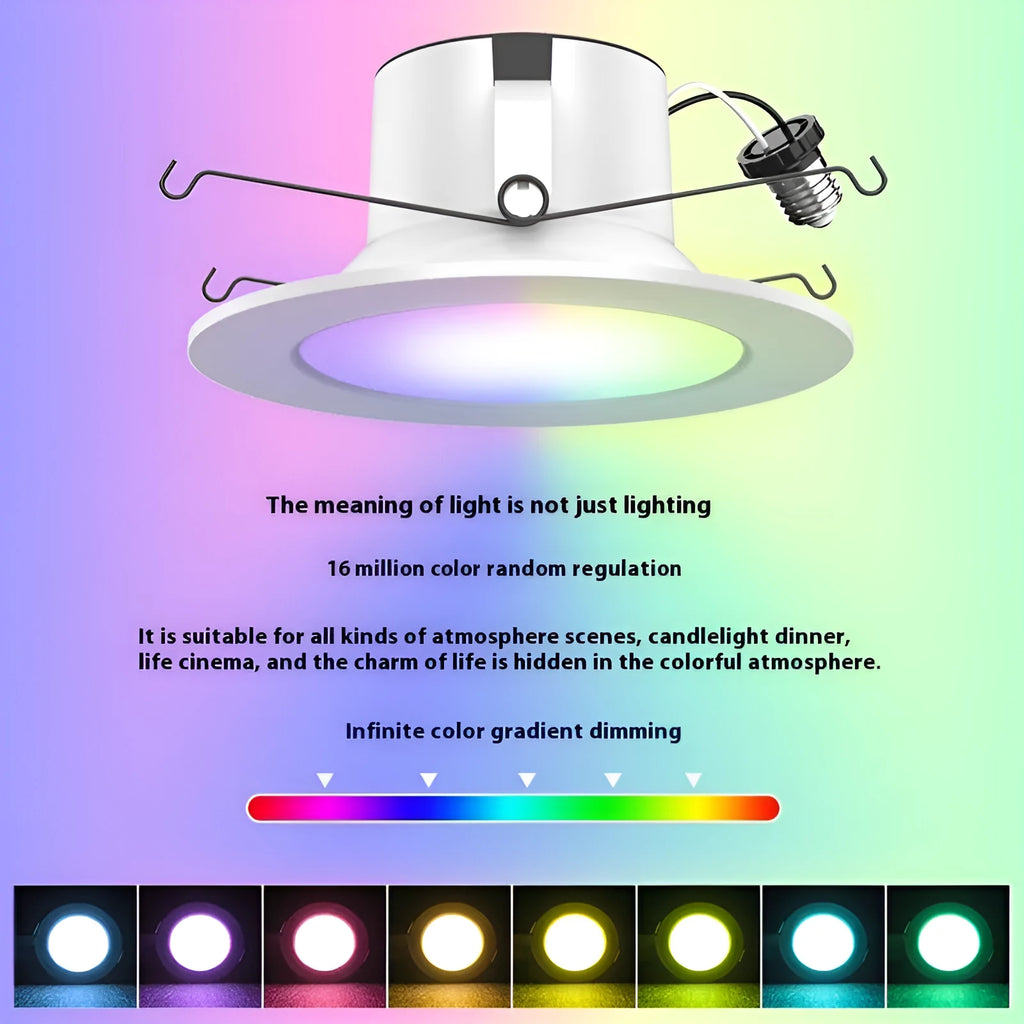 Smart WiFi Bluetooth RGBW colour changing ceiling lamp with remote and app control on mobile phone.