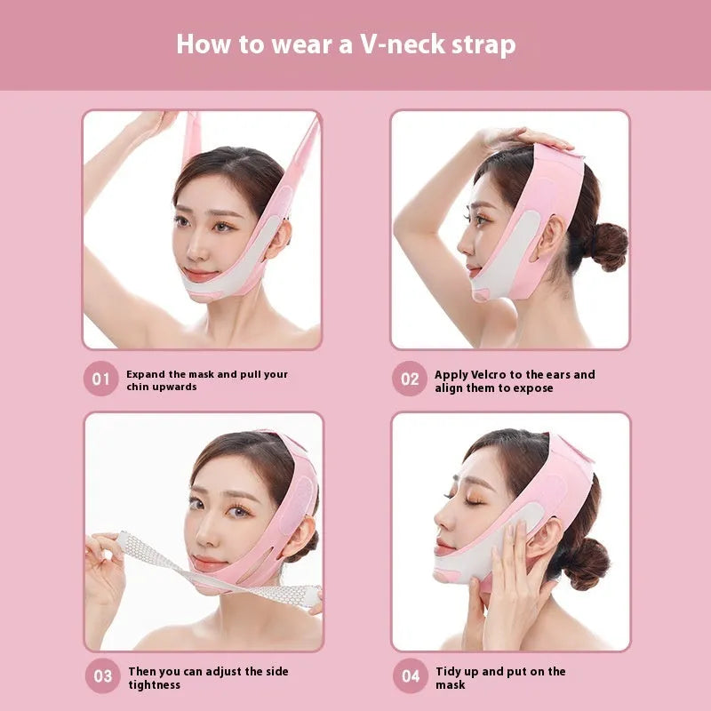 Far infrared elastic V face bandage in pink or black for facial contouring