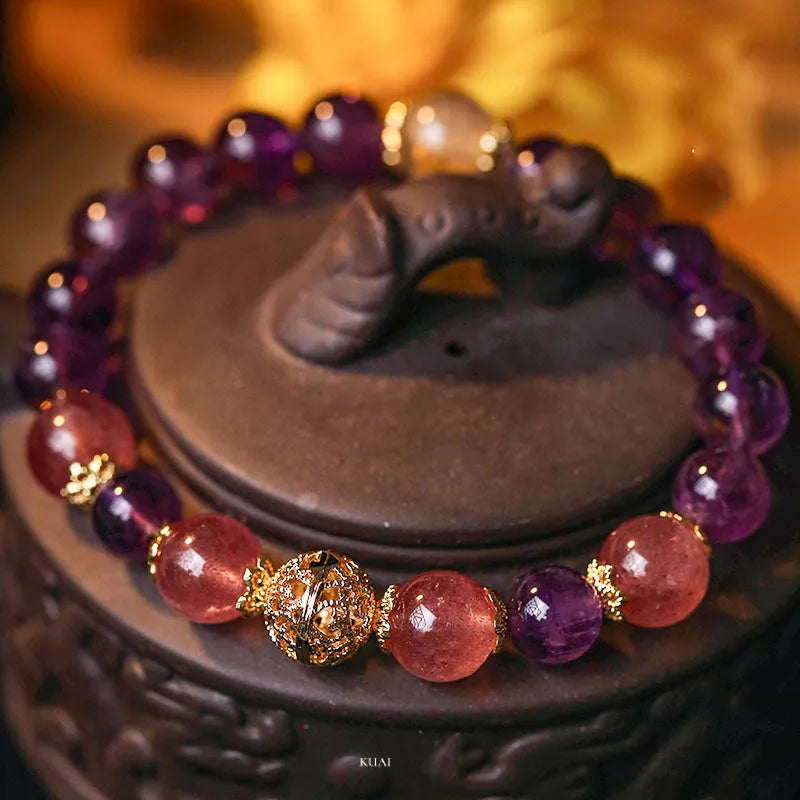 Personality citrine lucky bracelet for women in retro style with artificial crystal construction