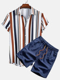 Man wearing a digitally printed short sleeve cardigan and matching shorts casual suit.