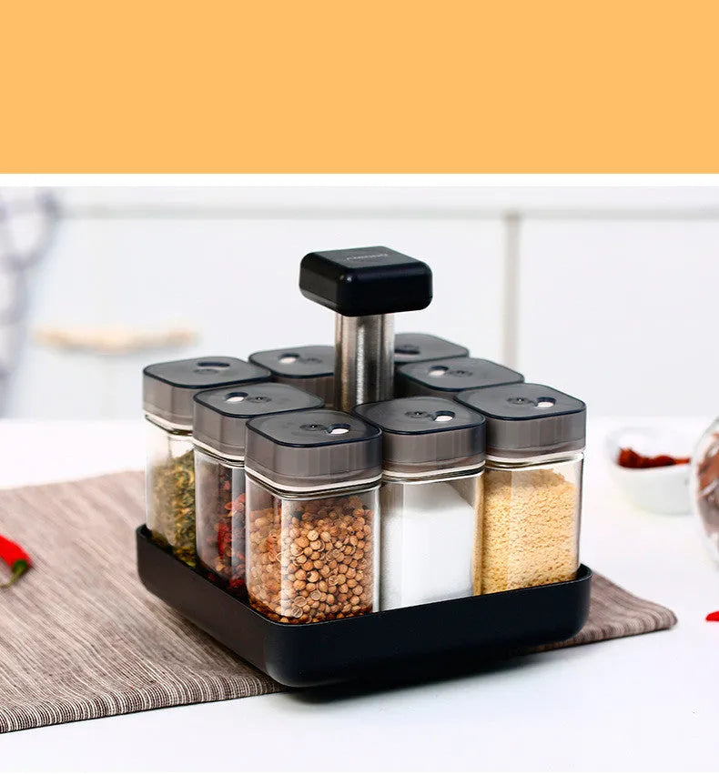 Glass spice jar organizer set with lids in photo colour design for kitchen seasoning storage
