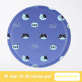 Round dog cooling mat with cartoon animal print showing gel interior and cloth cover