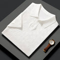 Men's mulberry silk short sleeve business casual sweater with lapel collar in neutral colours