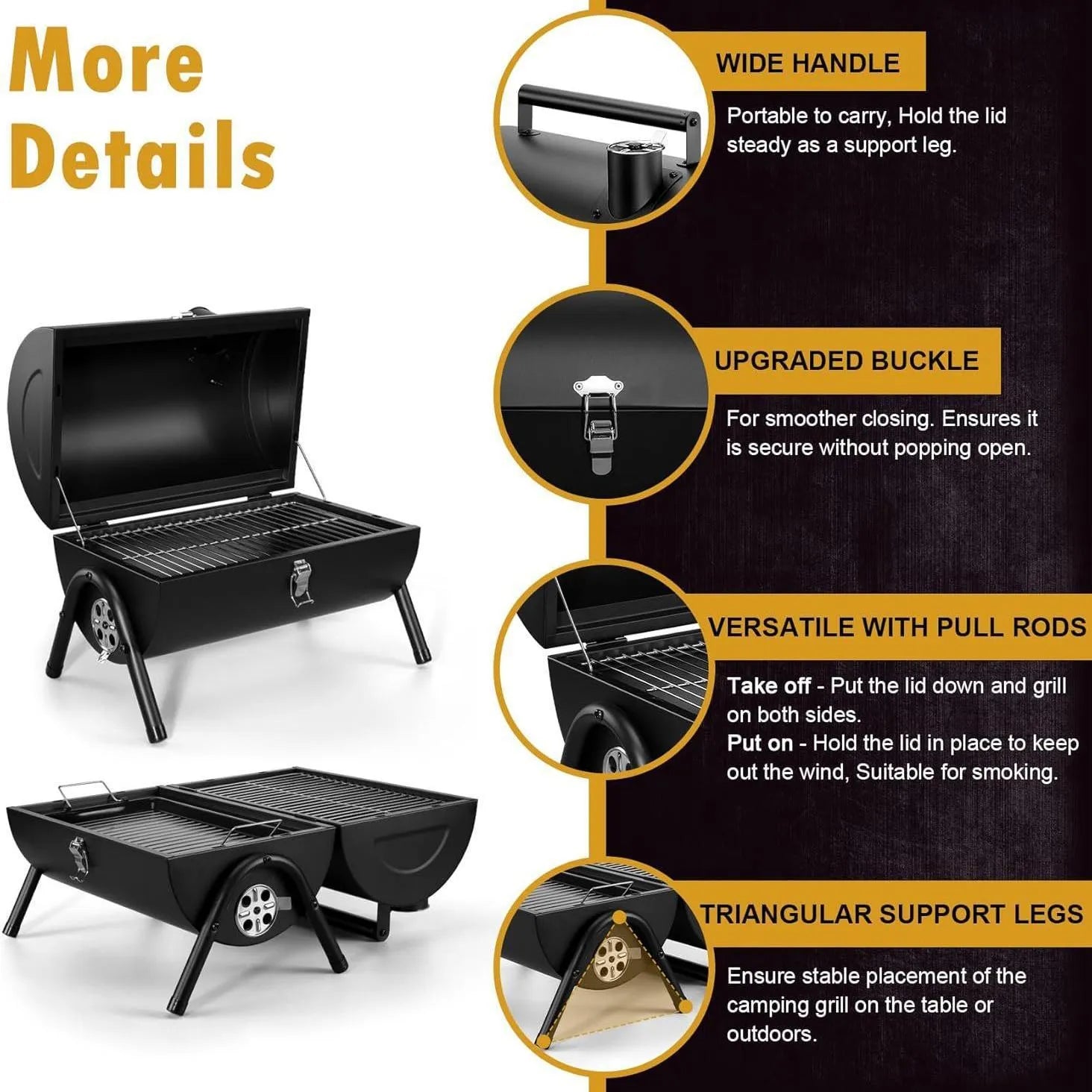 Small folding desktop charcoal barbecue grill showing compact portable design