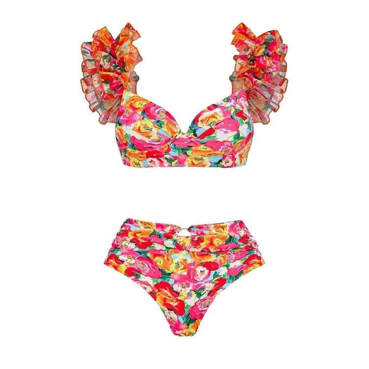 Women's floral high waist bikini swimsuit two-piece set with coordinating skirt