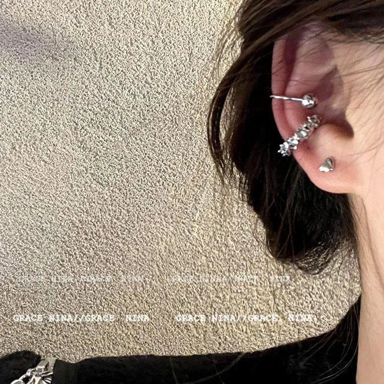 Irregular geometric frosty ear clip earrings in alloy metal with double fastening system