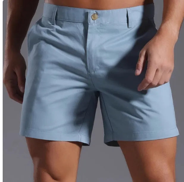 Men's cotton blend casual shorts with micro-elastic stretch in straight cut Korean style design