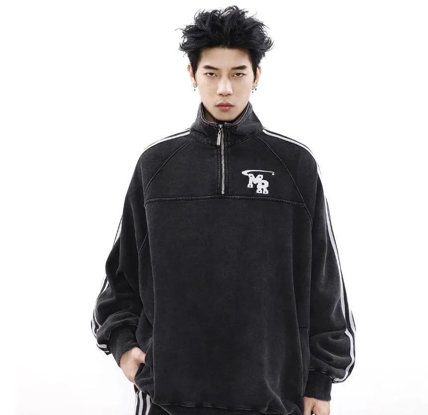 Black stand collar hoodie with long sleeves for casual sports wear