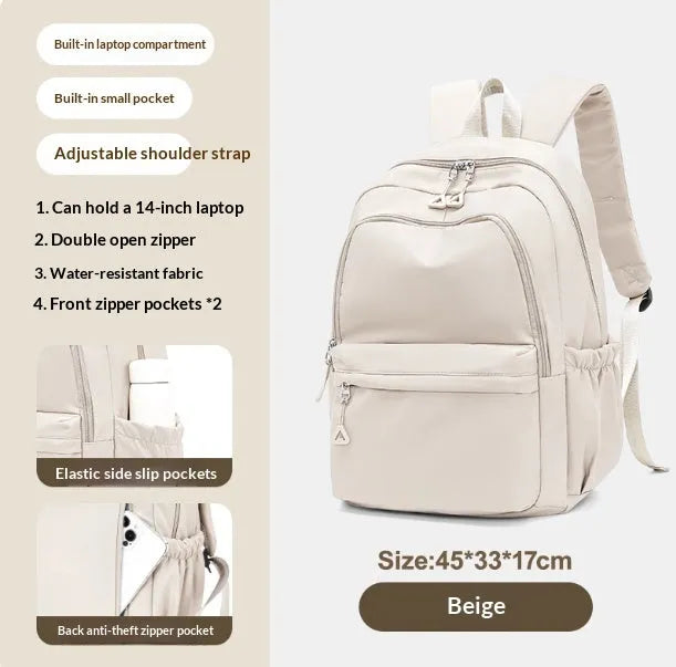 Canvas high school student backpack in off-white, 45cm height 33cm width 17cm thickness