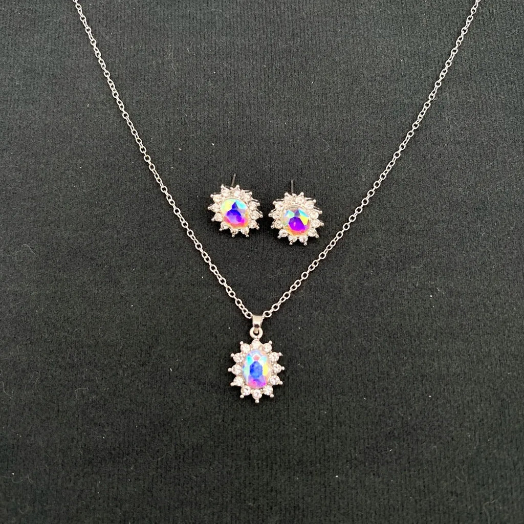 Women's sunflower zircon necklace and earrings set in alloy with electroplated finish