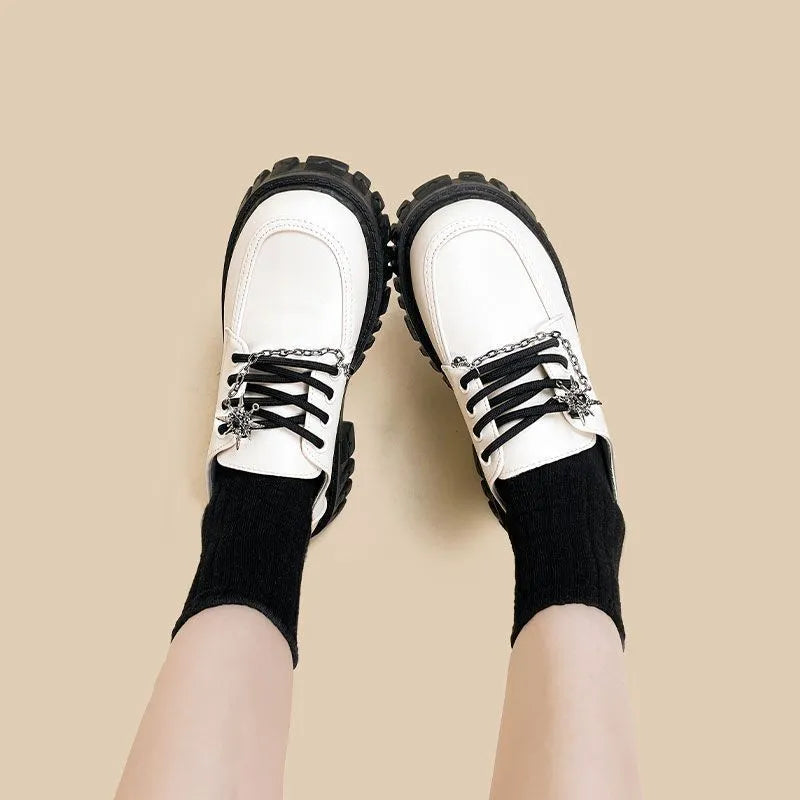 Women's preppy JK style loafers with round toe and cross-strap design in Duke asterism colour