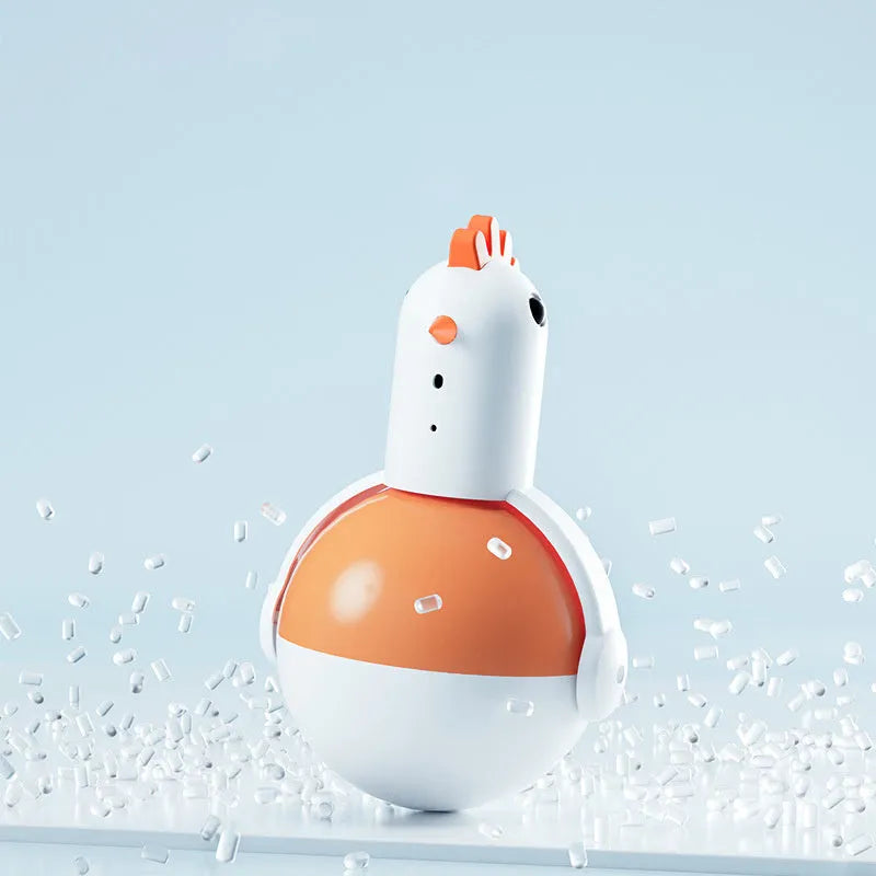 Green electric cat toy chicken with laser light and sound functions for interactive pet play