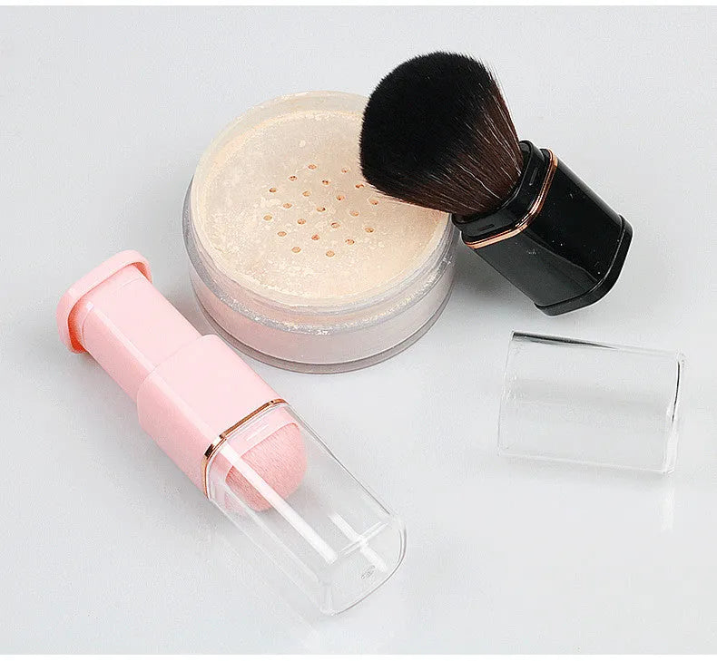 Single head retractable powder blusher brush with artificial fibre bristles, 7cm total length