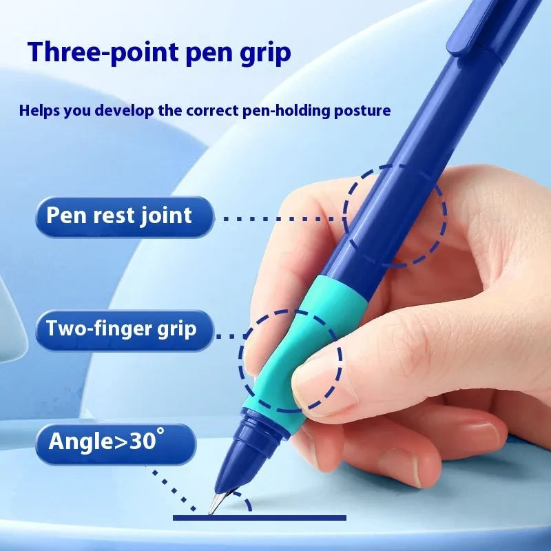 Student posture correction pen in plastic with four colour options including blue, purple, and orange