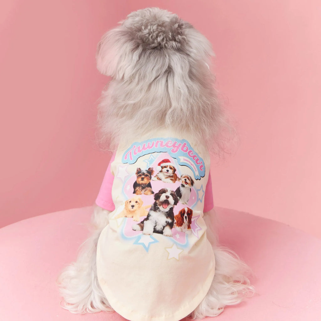 Cotton dog t-shirt with embroidered red and pink contrast colours for summer wear