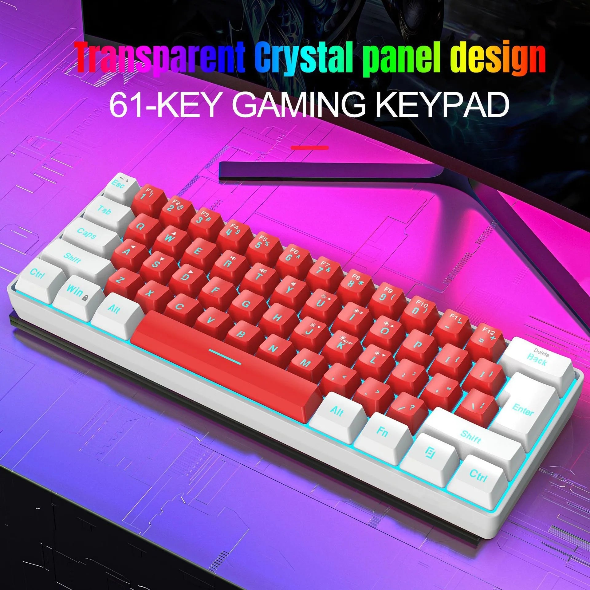 61-key wired membrane keyboard in white and black colour scheme showing compact design and standard key layout