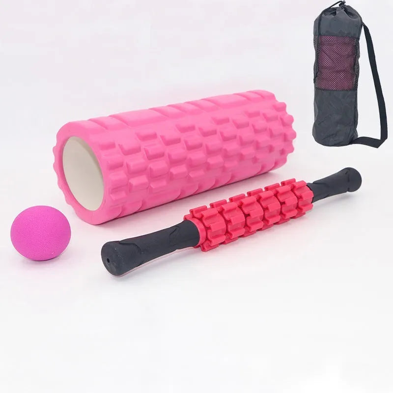 33cm black fitness foam roller massage stick with gear bar design on white background