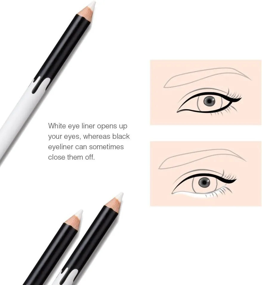 12 white and black waterproof eyeliner pencils with sharpener in retractable makeup set