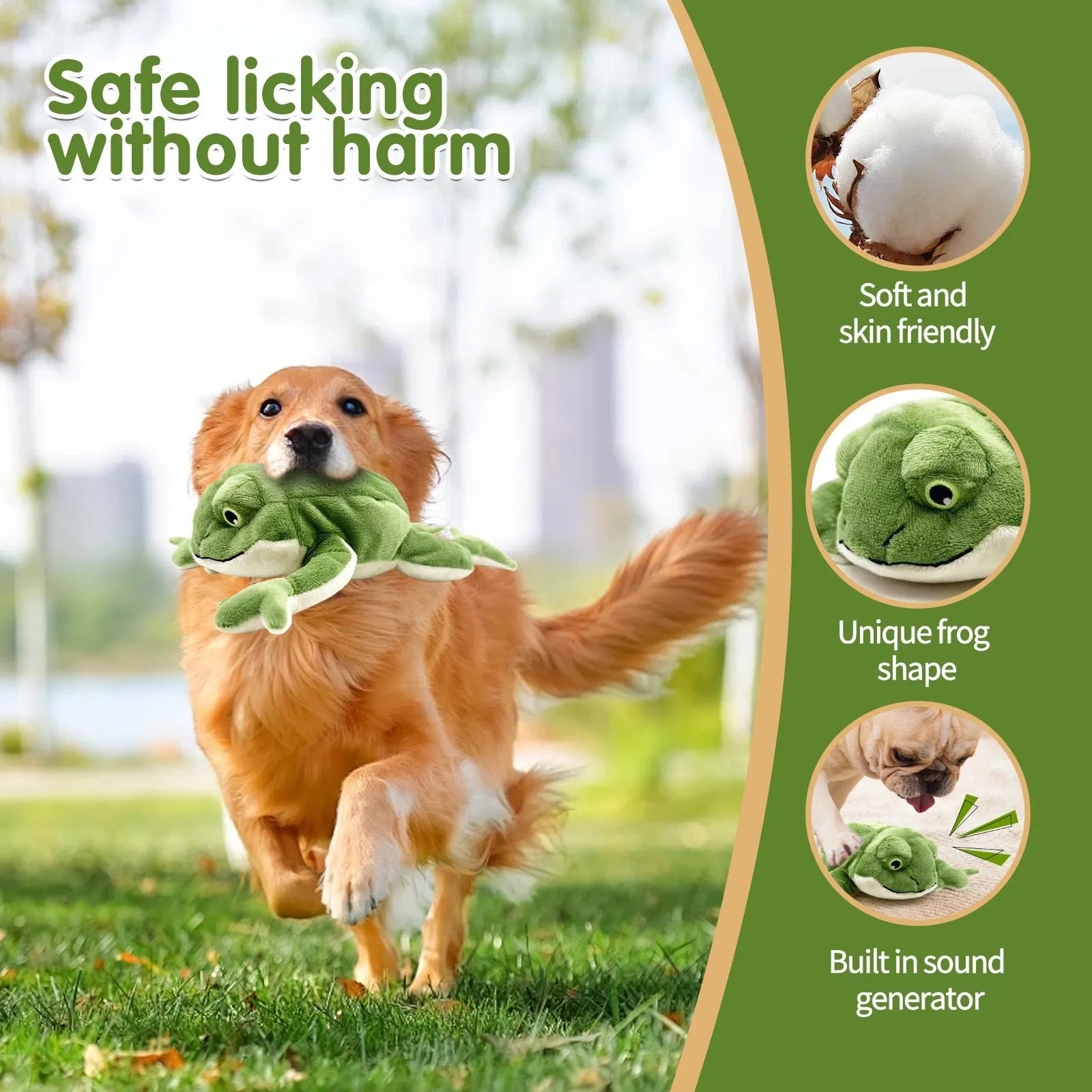 Green pet plush toy sound bite-resistant 27 cm dog toy for Golden Retrievers