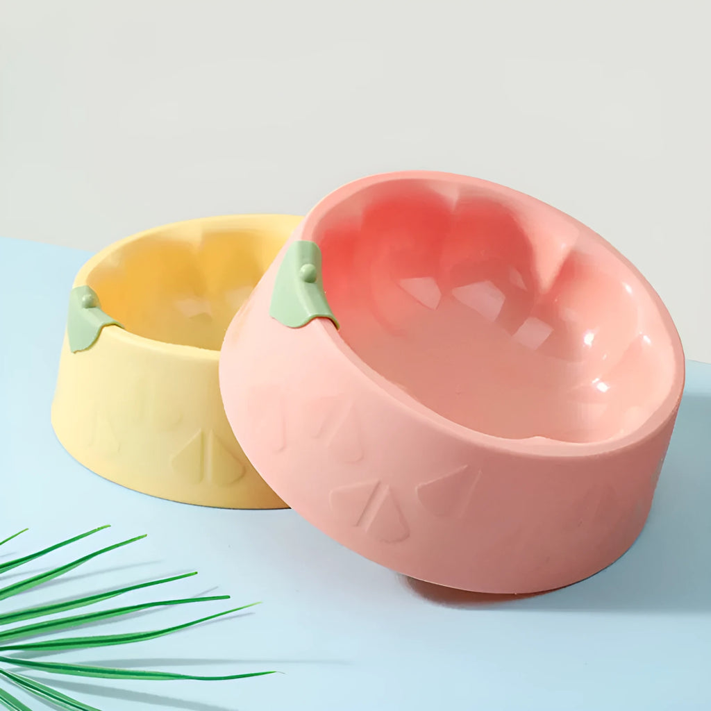 Green flower-shaped plastic pet bowl for cat or small dog food and water