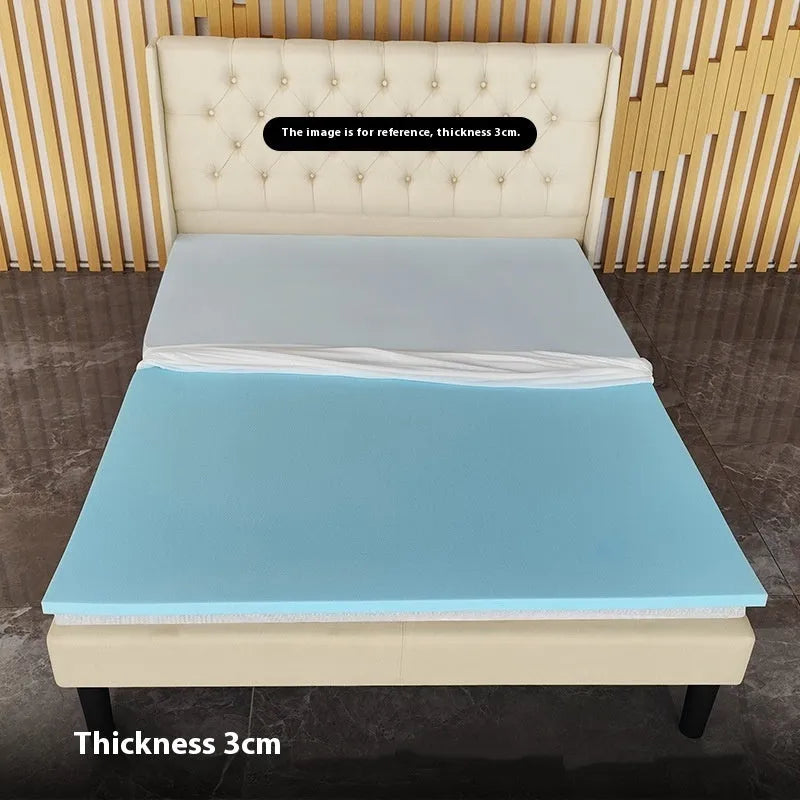 Thin gel memory cotton tatami mattress showing three thickness options: 2cm, 3cm, and 5cm.