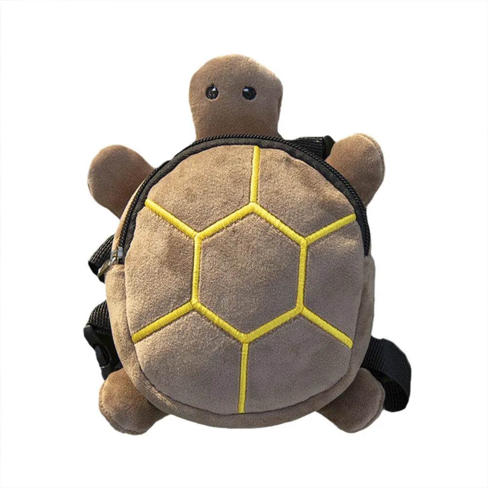 Cartoon turtle shape dog backpack harness in velvet fabric with metal zipper closure