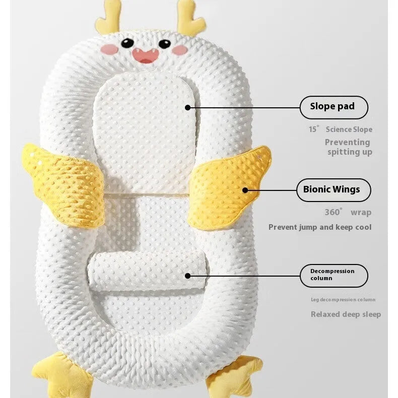 Foldable newborn baby sleeping slope mattress in Little Dragon design for reflux relief on soft fabric