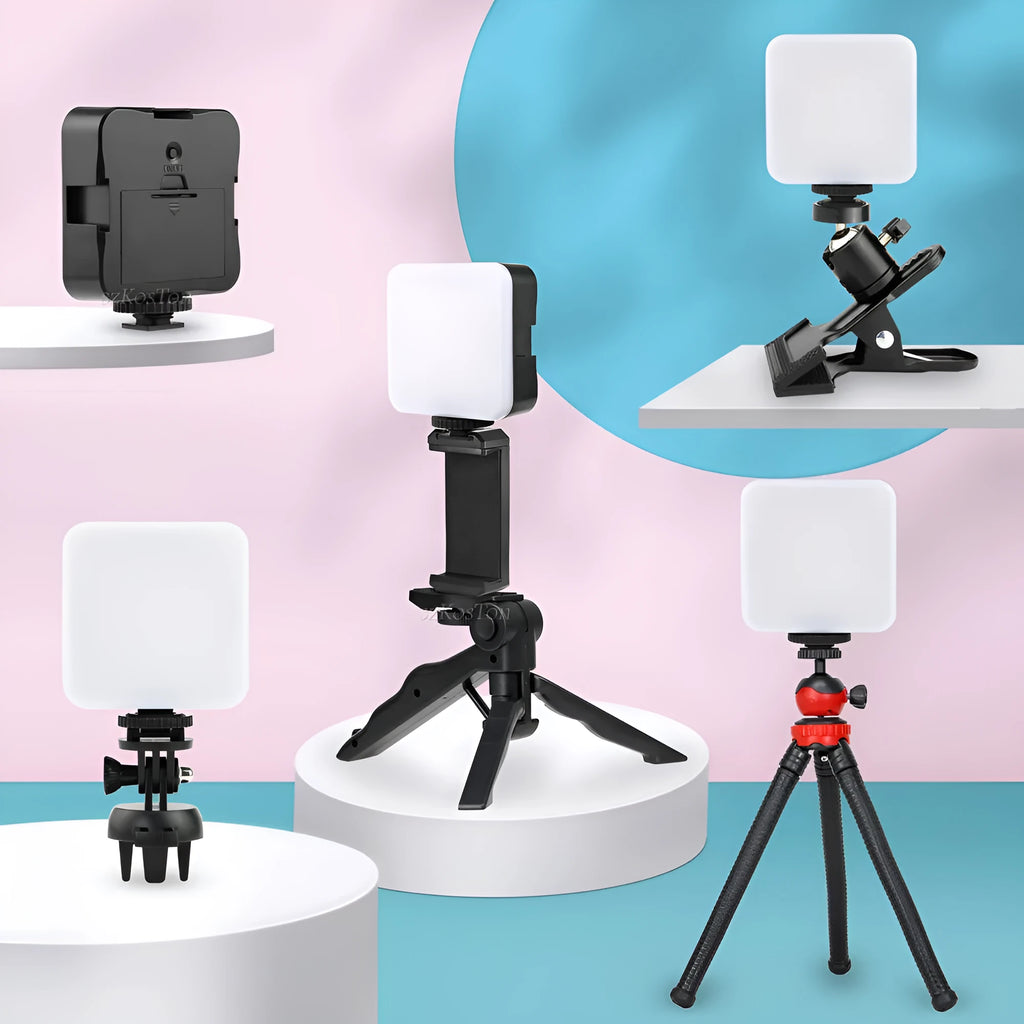 LED mini square outdoor camera flash on tripod with universal mount and compact design