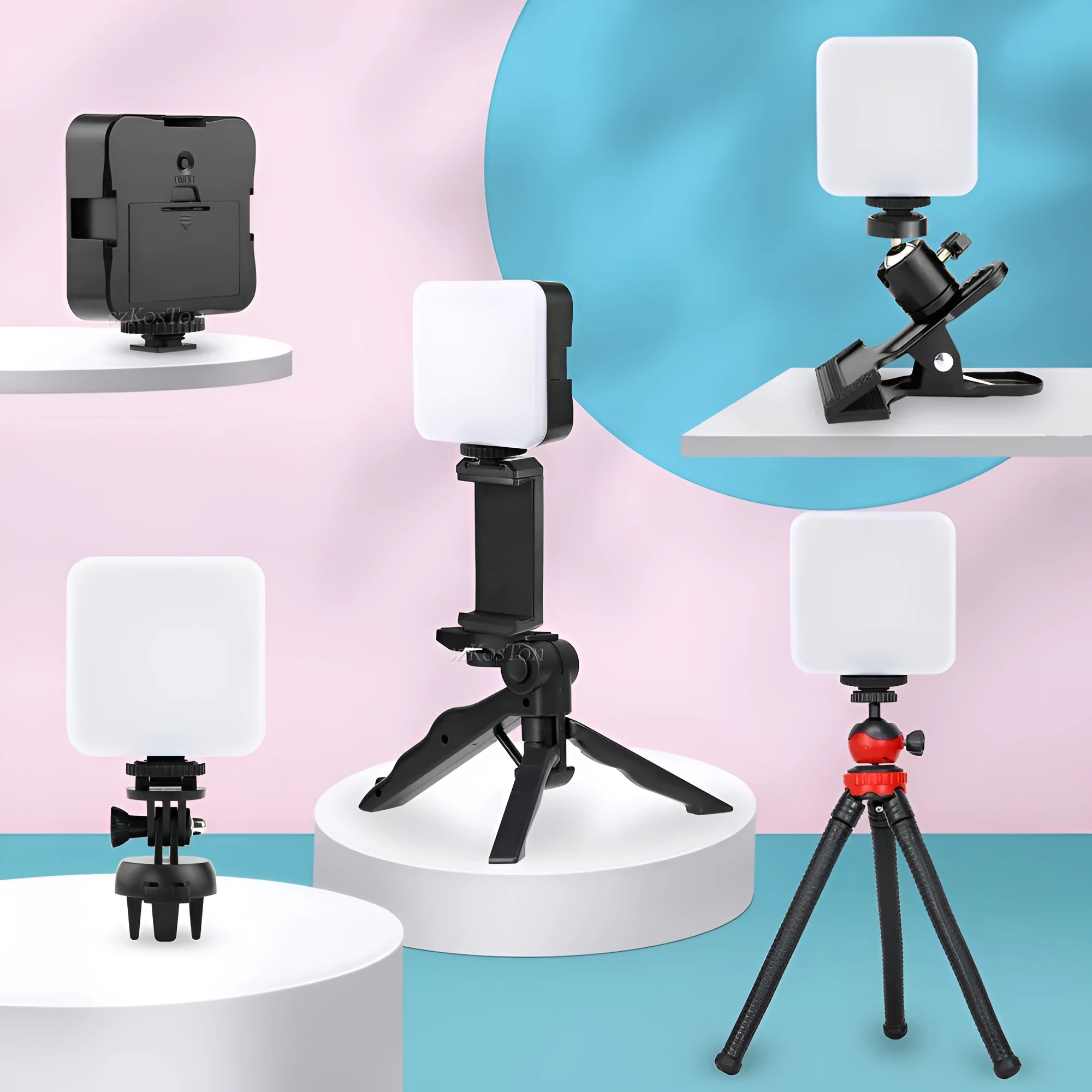 LED mini square outdoor camera flash on tripod with universal mount and compact design