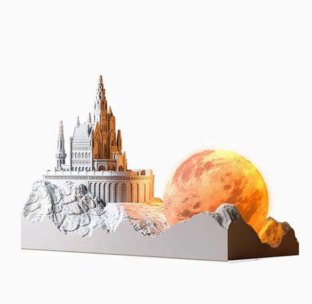 Mountain night light with touch control LED and essential oil gift box on desk
