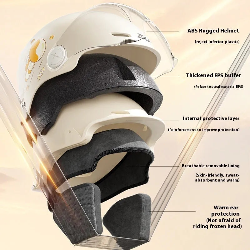 ABS half helmet for electric motorcycles with multiple lens options in khaki and black colours