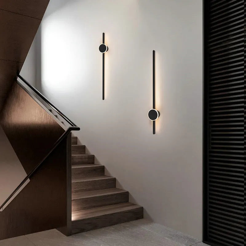 Modern simple bedside strip wall lamp with acrylic shade and three-colour LED lighting in grid-free pole design
