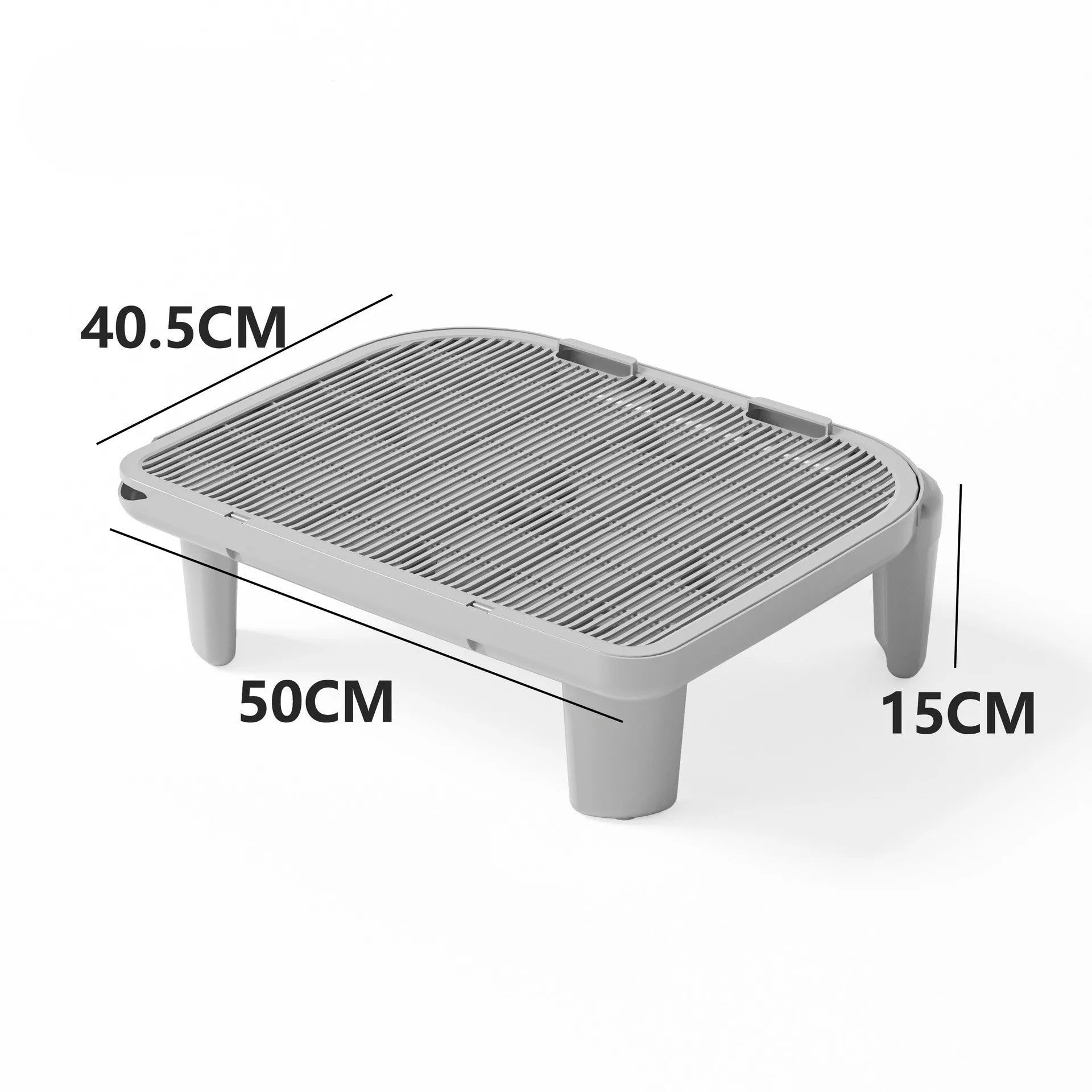 Gray honeycomb cat litter mat with raised edges and anti-slip pads, 40x50cm, placed in front of a litter box