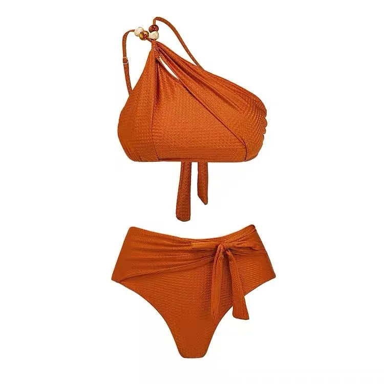 Women's push up high waist bikini swimsuit with chiffon dress cover-up in three colour options