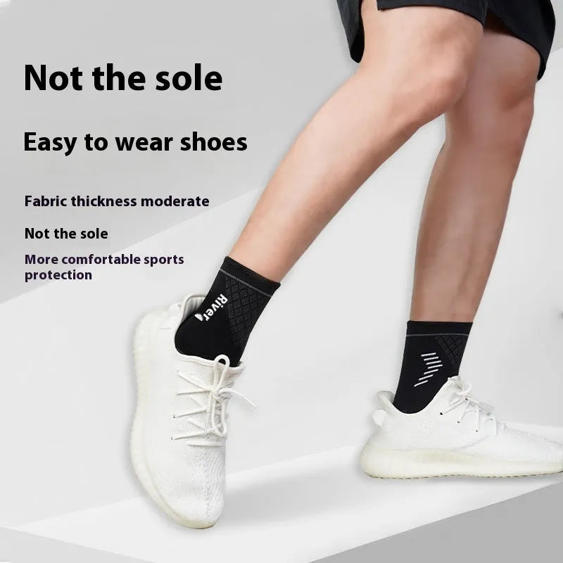 Black ankle support sleeve for basketball and running, size M, lying flat on a surface