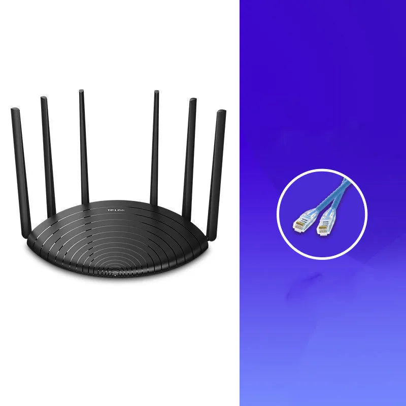 TP-Link TL-WDR7661 black AC1900 gigabit wireless router with antennas on a desk.