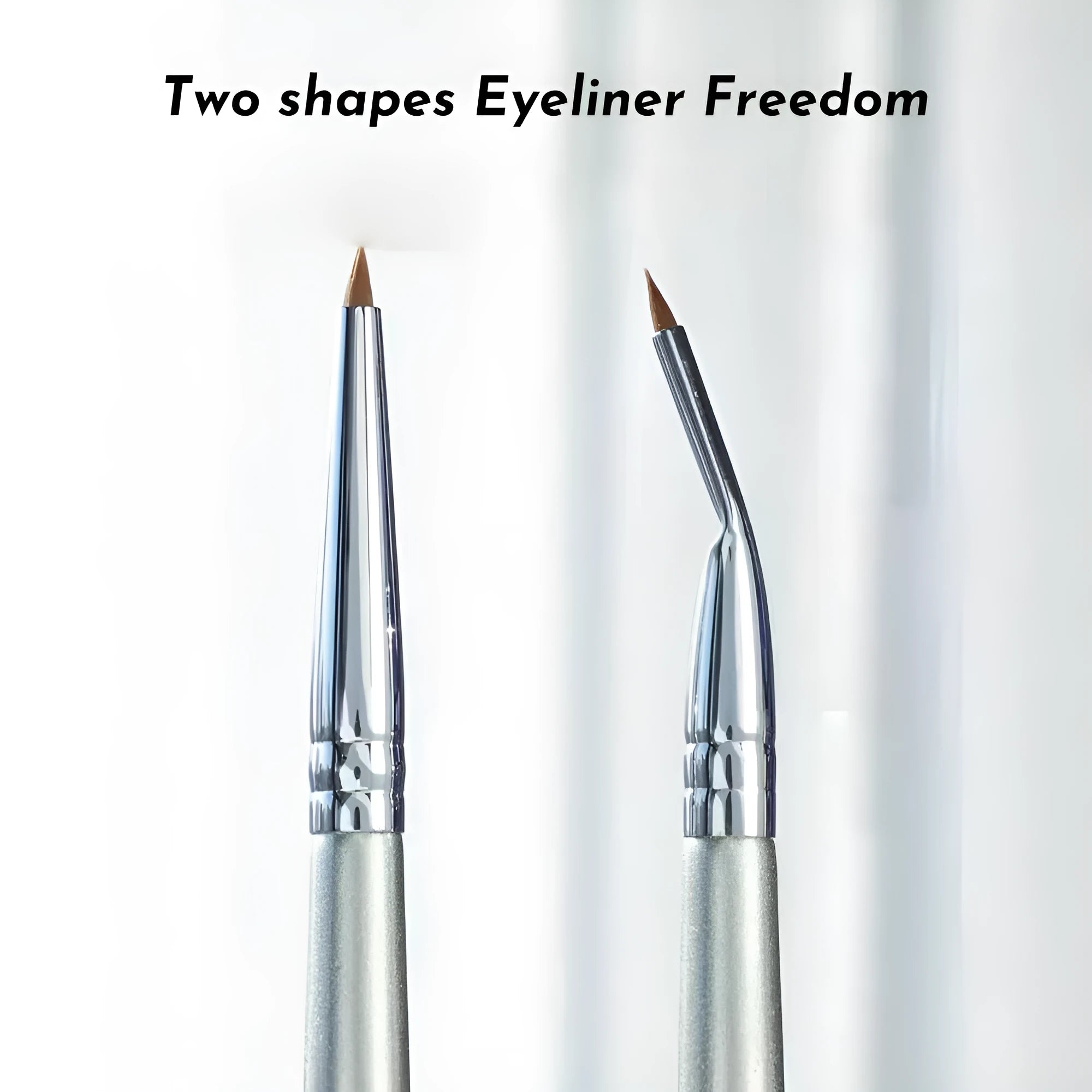 Angled bend head eyeliner brush for under eye and tear trough makeup application