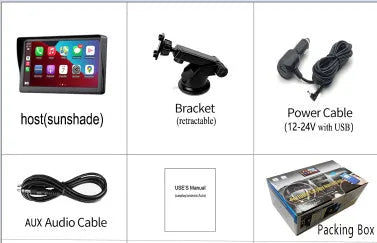 7-inch portable car smart display with retractable bracket mounted on windshield showing navigation interface