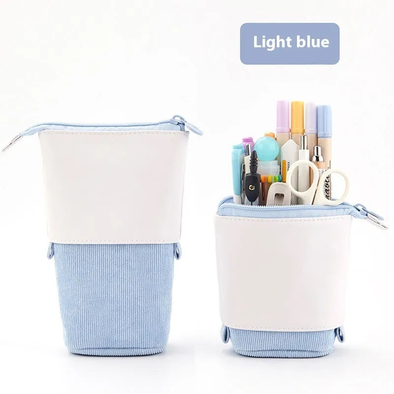Korean style telescopic drop-down stationery case in PU corduroy with six colour options