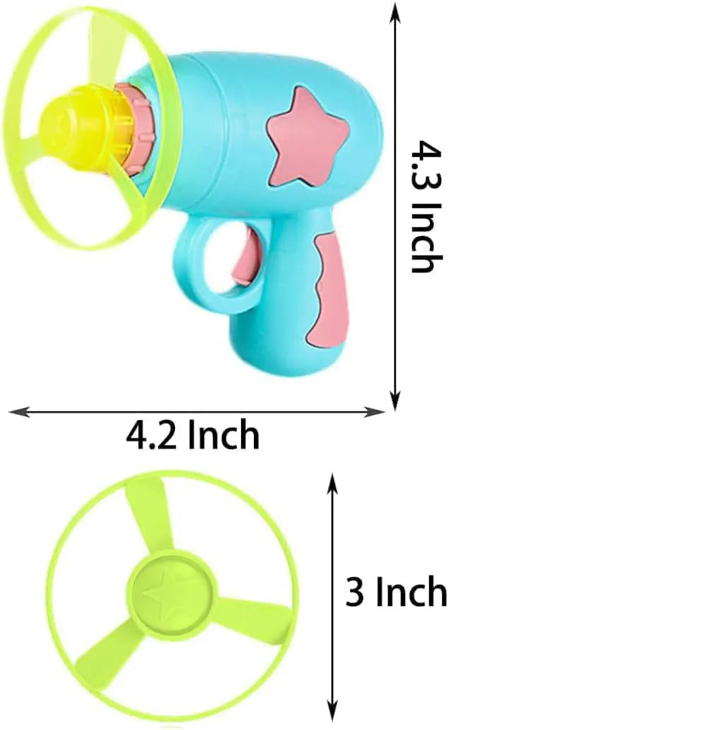 Blue and pink plastic cat toy gun with frisbee measuring 11cm for indoor feline play