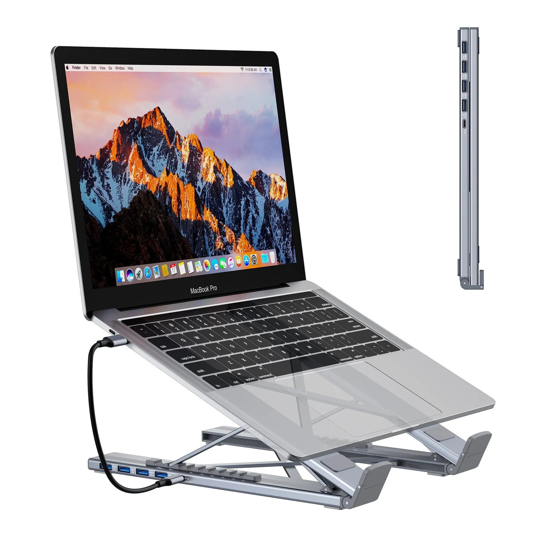 Aluminium alloy folding laptop docking station stand with multi-port HUB and 0.6m cable
