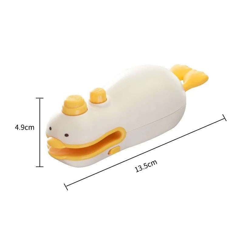 Small yellow duck themed rechargeable sealing machine with animal jacquard design and USB charging cable